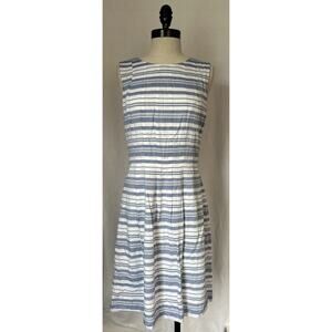 Vince Camuto Blue White Stripe Rayon Dress Sit & Flare Sleeveless Womens 6